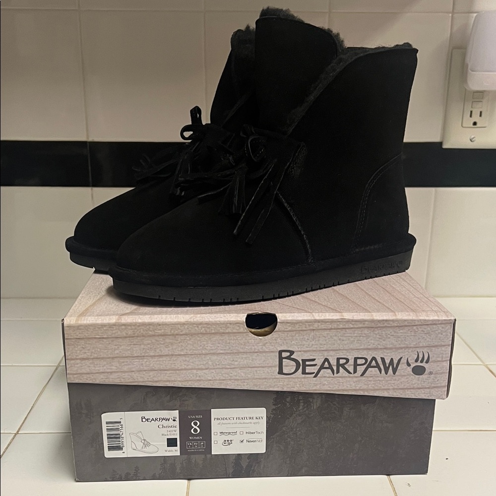 BearPaw Christie Suede Sheepskin Fringe Boot